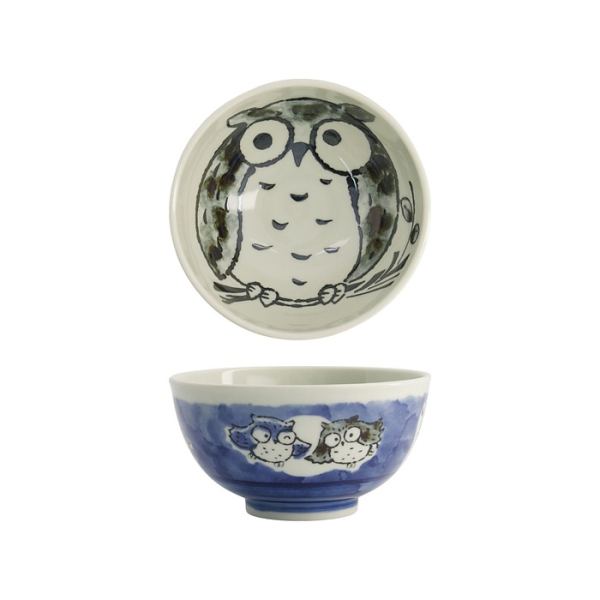 Tokyo Design Studio Reisschale Kawaii Owl Blau, Porzellan, Ø 16 × 8 cm, 600 ml