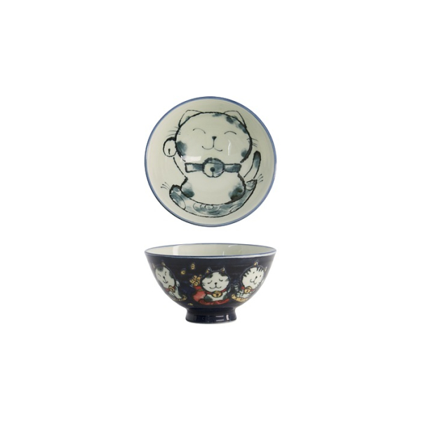 Tokyo Design Studio Rice Bowl Kawaii Cat Blue, Porcelain, Ø 11.5 × 6 cm, 300 ml
