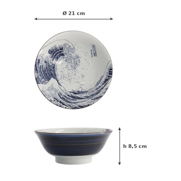 Ramen Bowl Hokusai Blue/White, Porcelain, Ø 21 × 8.5 cm, Item No. 21208