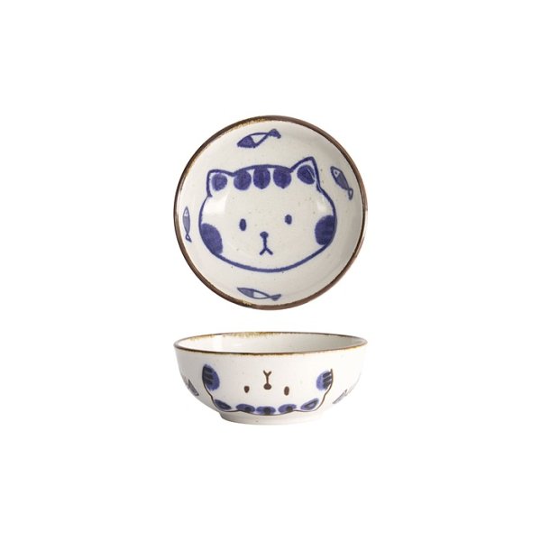Tokyo Design Studio Bowl Kawaii Cat Neko Blue, Porcelain, Ø 13.2 × 5.3 cm, 360 ml