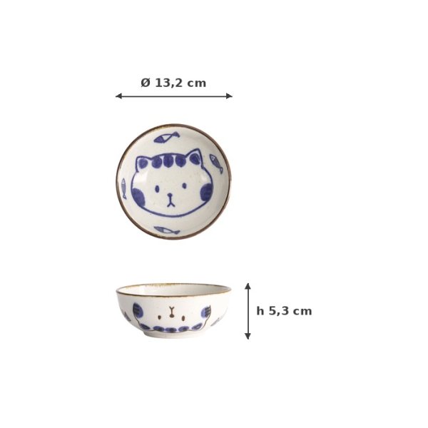 Bowl Kawaii Cat Neko Blue, Porcelain, Ø 13.2 × 5.3 cm, 360 ml, Item No. 21275