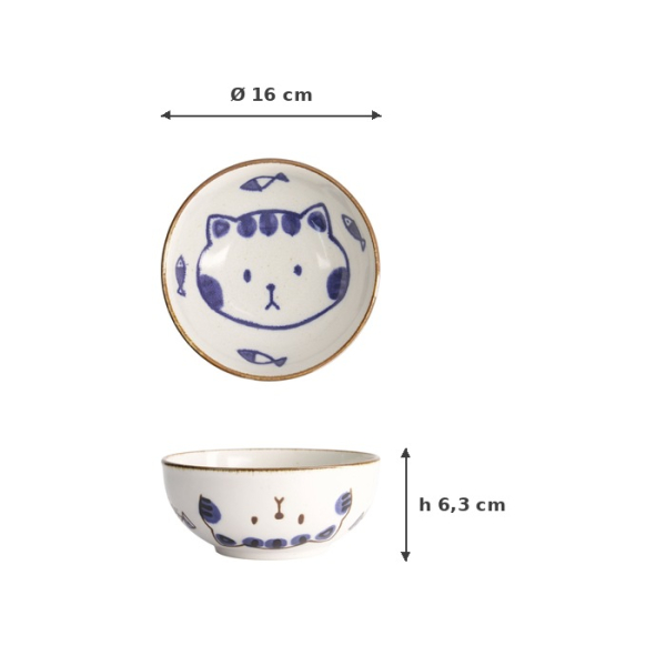 Schale Kawaii Cat Neko Blau, Porzellan, Ø 16 × 6,3 cm, 600 ml, Art.-Nr. 21277