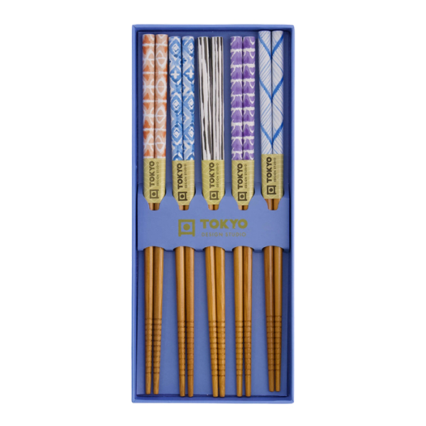 Essstäbchen-Set Kasuri Blau, 5 Paar, Holz, Art.-Nr. 21304