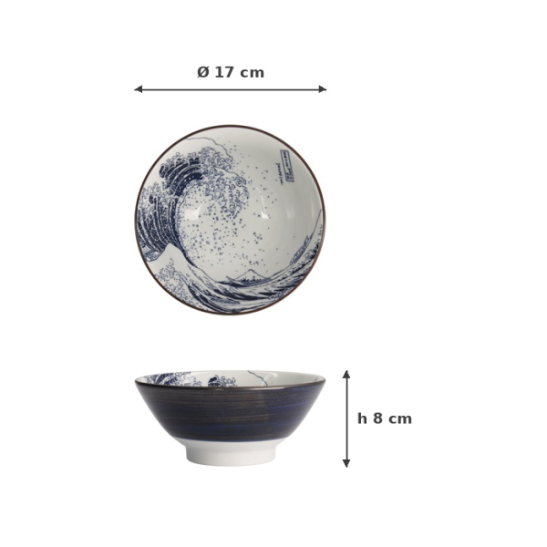Ramenschale Hokusai Blau/Weiß, Porzellan, Ø 17 × 8 cm, Art.-Nr. 21329