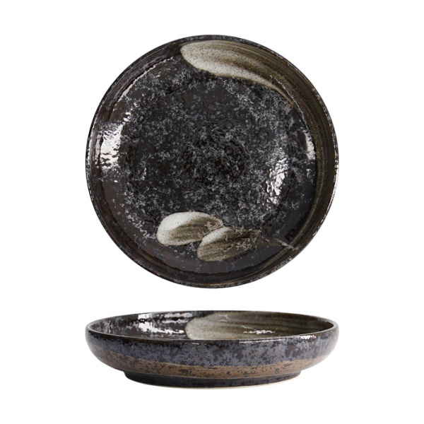 Tokyo Design Studio Pastateller Arahake Schwarz/Braun, Steinzeug, Ø 22 × 4 cm, 650 ml