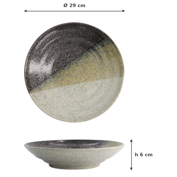 Deep Plate Oboro Yamakage Black/Brown/White, Stoneware, Ø 29 × 6 cm, Item No. 21443