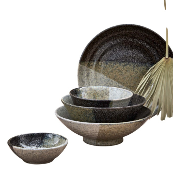 Pasta Plate Oboro Yamakage Black/Brown/White, Stoneware, Ø 22 × 4 cm, 650 ml, Item No. 21449