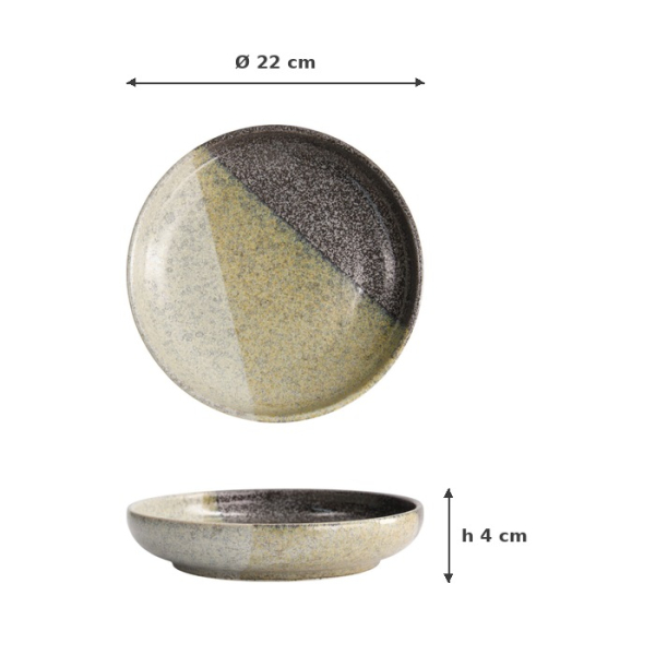 Pasta Plate Oboro Yamakage Black/Brown/White, Stoneware, Ø 22 × 4 cm, 650 ml, Item No. 21449