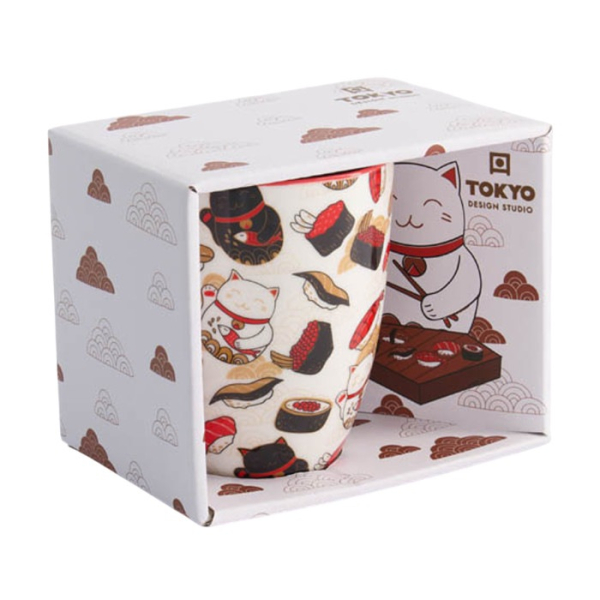 Tokyo Design Studio Tasse Kawaii Lucky Cat Sushi Bunt in Geschenkbox, Porzellan, Ø 8,5 × 10,2 cm, 380 ml