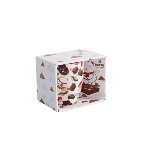 Ø 8.5x10.2cm Kawaii Lucky Cat Tasse mit Geschenkbox Katze/Sushi bei g-HoReCa (Bild 1 von 5)