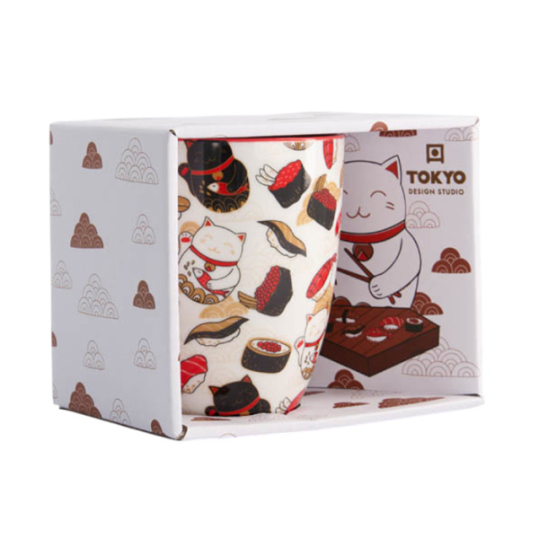 Ø 8.5x10.2cm Kawaii Lucky Cat Tasse mit Geschenkbox Katze/Sushi bei g-HoReCa (Bild 2 von 5)