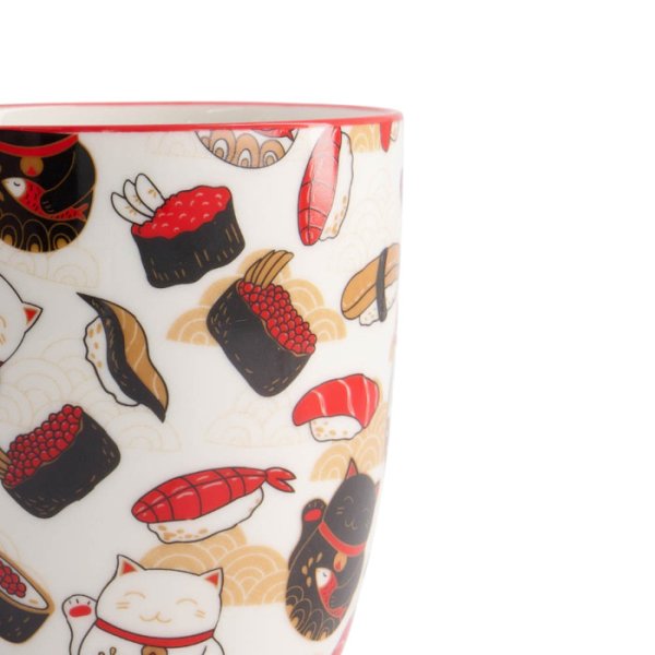 TDS, Kawaii Lucky Cat Mug W/Giftbox Cat/Sushi, 8.5x10.2cm, 380 ml, Item No. 21530
