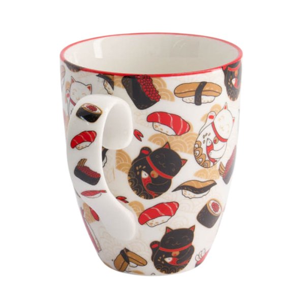 TDS, Kawaii Lucky Cat Mug W/Giftbox Cat/Sushi, 8.5x10.2cm, 380 ml, Item No. 21530