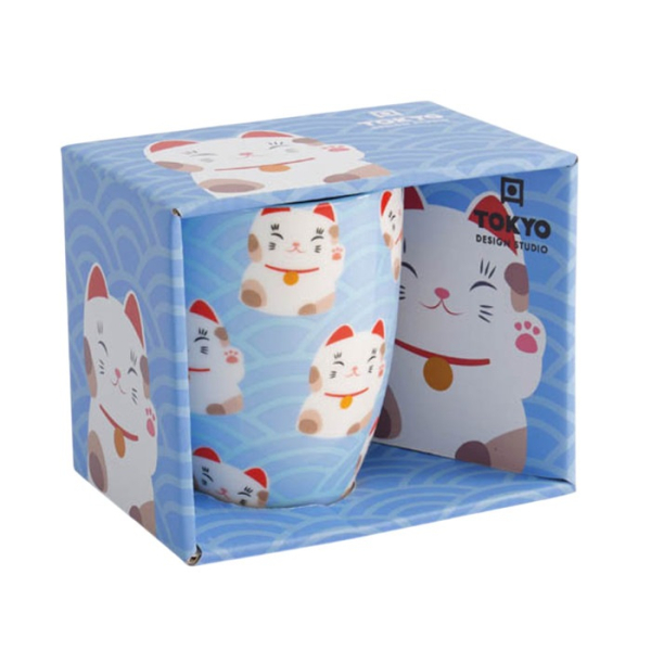 Tokyo Design Studio Tasse Kawaii Lucky Cat Weiß/Schwarz in Geschenkbox, Porzellan, Ø 8,5 × 10,2 cm, 380 ml
