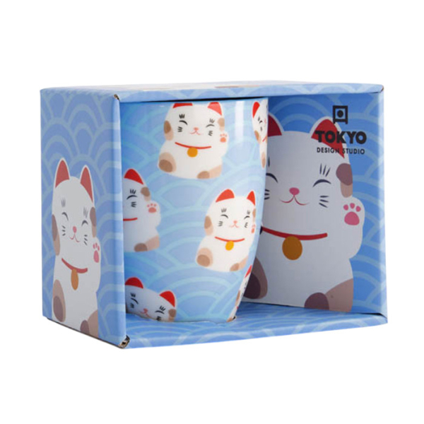 Wh/Bl Kawaii Glückliche Katze Tasse mit Geschenkbox bei g-HoReCa (Bild 2 von 6)