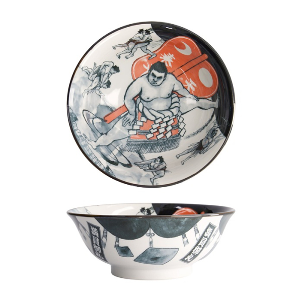 Tokyo Design Studio Nudelschale Asakusa Sumo Weiß/Schwarz, Porzellan, Ø 20,5 × 8 cm, 1,25 l