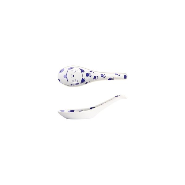 Tokyo Design Studio Suppenlöffel Kawaii Maneko Blau (Blau/Weiß), Porzellan, 13,8 cm