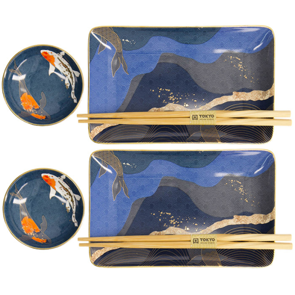 4 w/Chopsticks Blue Kawaii Koi Sushi Plate Giftset Set at g-HoReCa (picture 2 of 6)