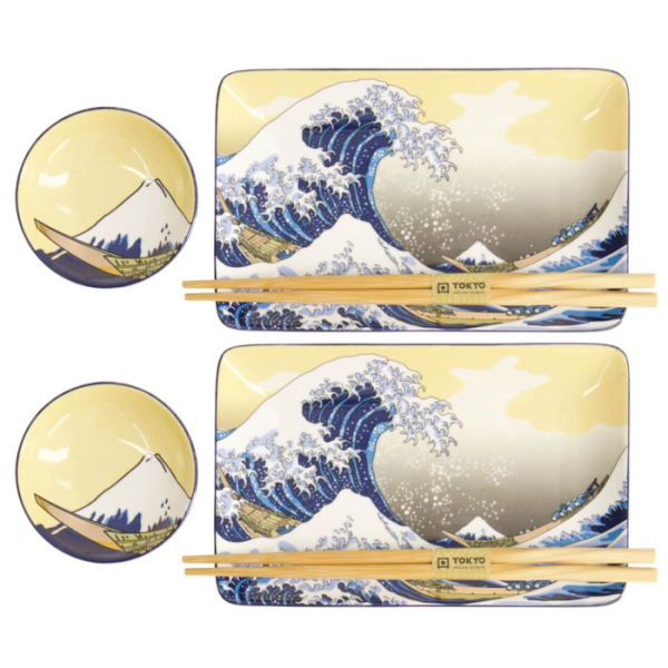 Sushi Set Kawaii Hokusai Blue/White, 6 pcs., Porcelain, Item No. 21679