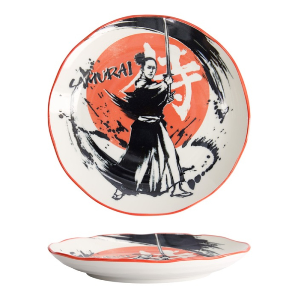 Tokyo Design Studio Plate Asakusa Samurai White/Red/Black, Porcelain, Ø 25 × 3 cm