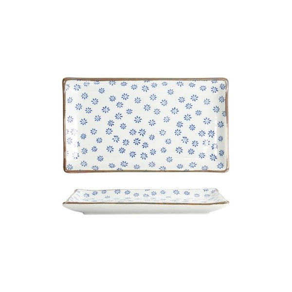 Tokyo Design Studio Sushi Plate Japan Flower Mizu White/Blue, Porcelain, 21 × 13.5 cm