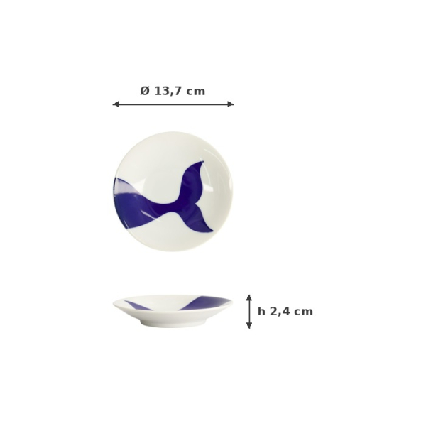 Plate Kawaii Whale Blue/White, Porcelain, Ø 13.7 × 2.4 cm, Item No. 22080