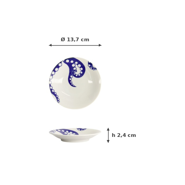 Plate Kawaii Octopus Blue/White, Porcelain, Ø 13.7 × 2.4 cm, Item No. 22127
