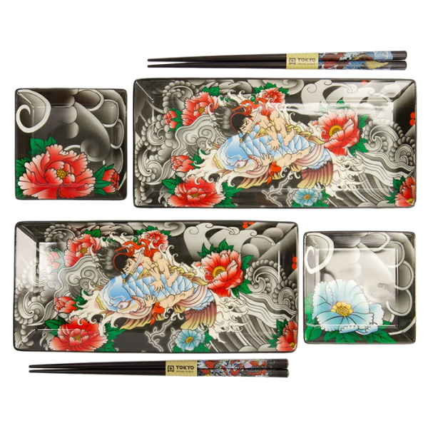 TDS, Sushi Set, Giftset, Kawaii Yakuza Carp, 4-piece set with chopsticks, Item No. 22154