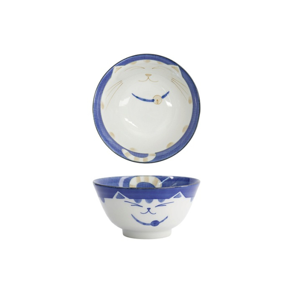 Tokyo Design Studio Tayo-Schale Kawaii Katze Neko Blau, Porzellan, Ø 13,5 × 6,8 cm, 300 ml
