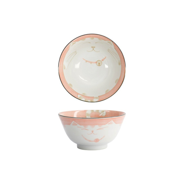 Tokyo Design Studio Tayo-Schale Kawaii Katze Neko Rosa, Porzellan, Ø 13,5 × 6,8 cm, 300 ml