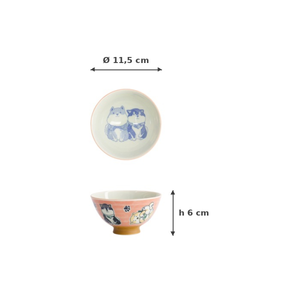 Rice Bowl Kawaii Multi Shiba-Dog Red, Porcelain, Ø 11.5 × 6 cm, 300 ml, Item No. 22249