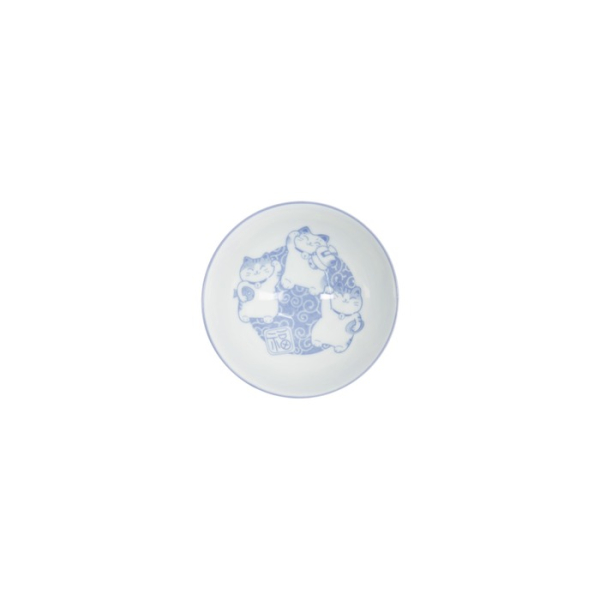 Rice Bowl Kawaii Karakusa Lucky Cat Blue, Porcelain, Ø 11.5 × 6 cm, 300 ml, Item No. 22250