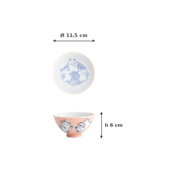 Reisschale Kawaii Karakusa Lucky Cat Orange, Porzellan, Ø 11,5 × 6 cm, 300 ml, Art.-Nr. 22251