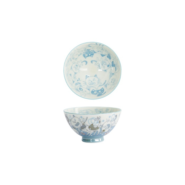 Tokyo Design Studio Reisschale Kawaii Funny Cat Blau, Porzellan, Ø 11,5 × 6 cm, 300 ml