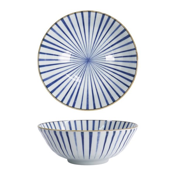 Tokyo Design Studio Ramen Bowl Natsu Tokusa Blue/White, Porcelain, Ø 21 × 7.8 cm, 1 l
