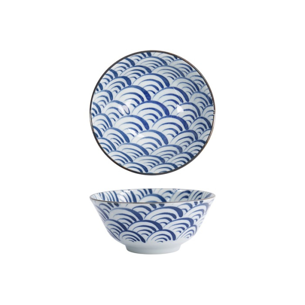 Tokyo Design Studio Tayo Bowl Natsu Nami Blue/White, Porcelain, Ø 15.2 × 6.7 cm, 500 ml