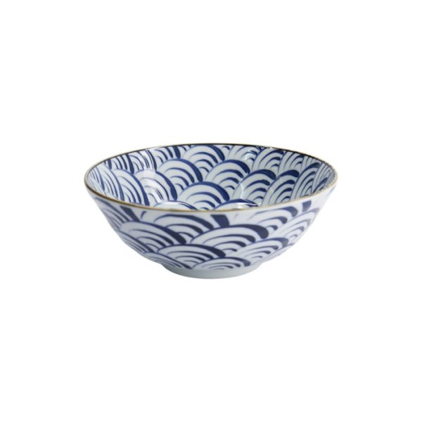 Ramen Bowl Natsu Nami Blue/White, Porcelain, Ø 21 × 7.8 cm, 1 l, Item No. 22337