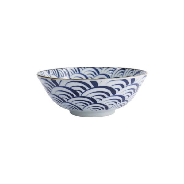 Ramen Bowl Natsu Nami Blue/White, Porcelain, Ø 21 × 7.8 cm, 1 l, Item No. 22337
