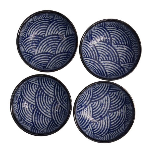 TDS, 4 Bowls Set, Aisai Seigaiha, Ø 12.7 x 7 cm, Item No. 22513
