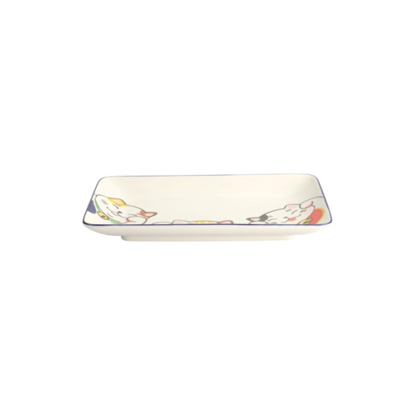 Sushi Plate Kawaii Lucky Cat White/Red, Porcelain, 21 × 13.5 cm, Item No. 22660