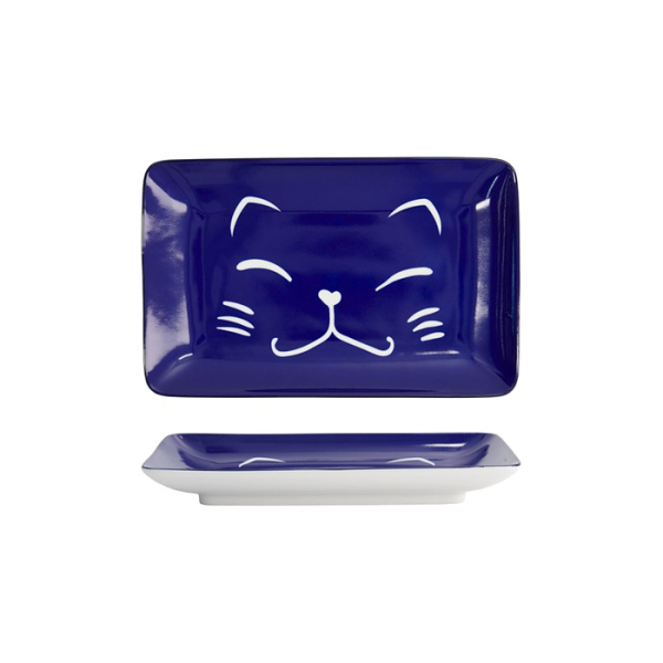 Tokyo Design Studio Sushi Plate Kawaii Lucky Cat Blue, Porcelain, 21 × 13.5 cm
