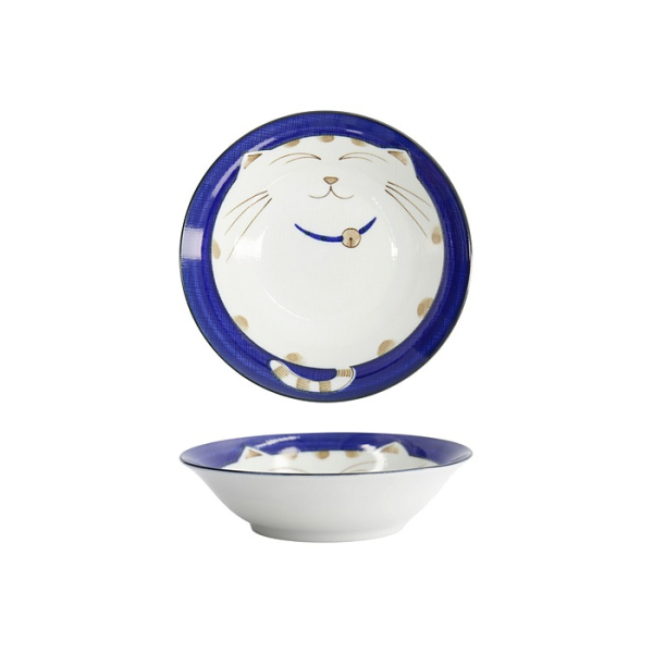 Tokyo Design Studio Rice Bowl Kawaii Cat Neko Blue, Porcelain, Ø 16.5 cm, 450 ml