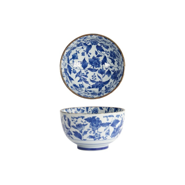 Tokyo Design Studio Bowl Japan Flower Blue/White, Porcelain, Ø 13 × 7.8 cm, 500 ml