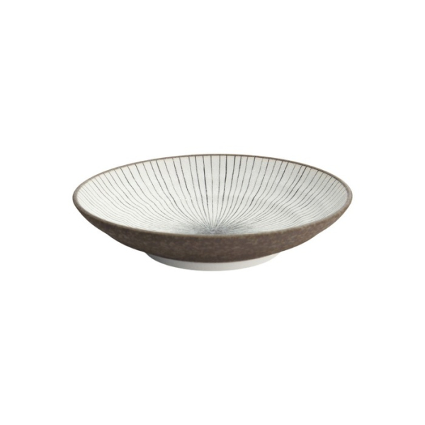 Deep Plate Satomaki Tokusa Brown/White, Porcelain, Ø 23 × 5 cm, Item No. 33179