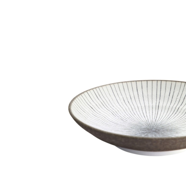 Deep Plate Satomaki Tokusa Brown/White, Porcelain, Ø 23 × 5 cm, Item No. 33179