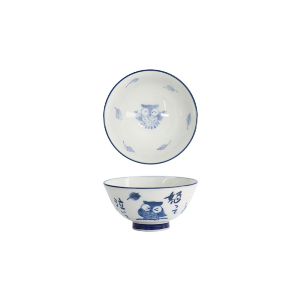 Tokyo Design Studio Bowl Kawaii Owl Blue/White, Porcelain, Ø 11.5 × 6 cm, 300 ml