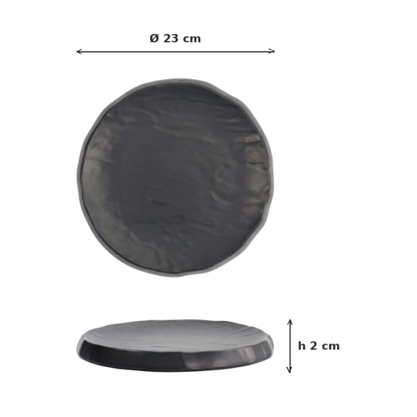 Runder Teller Iwate Black Rock, Melamin, Ø 23 × 2 cm, Art.-Nr. 33278
