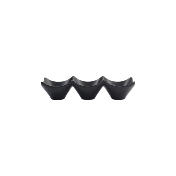 Sauce Dish with 3 Compartments Iwate Black, Melamine, 18.7 × 6.2 × 4.4 cm, 114 ml, Item No. 33287