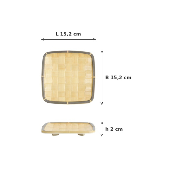 Quadratischer Teller, Bambus, 15,2 × 15,2 × 2 cm, Art.-Nr. 33290