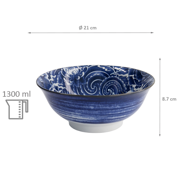 TDS, Bowl, Yakuza, Dragon, Blue/White, Ø 19.8x7.5cm 1000ml, Item No. 33338